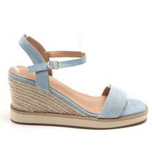 Wedge Sandals With Buckle Strap And Rhinestone Decor - Blue - View 2