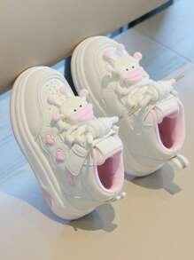 1 Par de Zapatos deportivos de suela suave con diseño de corazón y letra, de corte medio, versátiles y casuales, aptos para todas las estaciones, para niños y niñas
