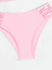 2pcs Sweet & Sexy Solid Color Tie-Up Spaghetti Strap Bikini Swimsuit Set, Beach Holiday Style - Baby Pink - View 6