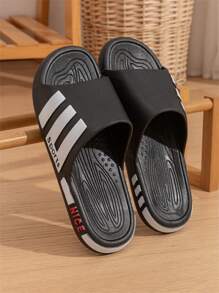 Men's Side Stripe Slide Sandals, Beach, Sports, Casual, Cool Comfort House Slippers - Black - View 1
