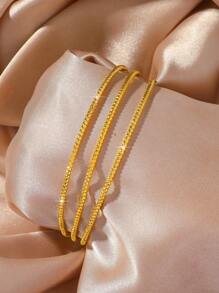 3 chiếc vòng tay xoắn tròn sáng bóng tối giản mạ vàng, trang sức thời trang thích hợp làm quà tặng, đeo hàng ngày và dự tiệc - Vàng - Xem 2