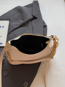 New Elegant Solid Color PU Underarm Bag, Metal Chain Handle Women Shoulder Bag
