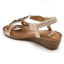 Summer Fashion Crystal & Pearl Decor Wedge Heel Thong Sandals - Krem - View 3