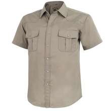 Men's Western Cowboy Pearl Snap Button Up Casual Short Sleeve Two Pockets Work Shirts - Khaki - View 1