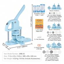 3-IN-1 Button Maker, 1/1.25/2.28 Inch(25/32/58mm) Pin Maker, Badge Punch Press Kit, Button Making Supplies, 300/500pcs Button Parts & Circle Cutter, Button Maker Machine With Panda Magic Book, Ergonomic Arc Handle Punch Press Kit, For Children DIY Gifts, Pink, Blue - 3-IN-1, 300pcs, Blue - 查看 6