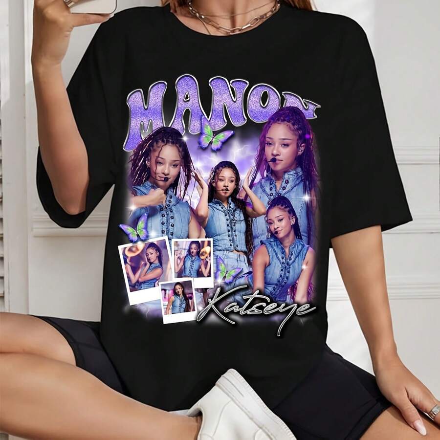 Retro Manon Katseye Graphic T-, Katseye Soft Is Strong Album Sweat, Katseye Touch , Katseye Manon, Sophia, Daniela, Megan - 黑色 - 查看 1