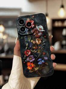 2pcs Couple Ceramic Embossed Floral Painted Drop-Proof Phone Case Compatible With Iphone P14 Pro Max P13 Cartoon P11 P12 XR Cartoon 7 8 GES2 XS, IPhone P15, P16, P16 Pro Max, S24, A04, A12, A13, A14, A21s, A22, A23, A24, A32, A33 A34, A5, A51, A52, A53, A54, A71, A72, A73, S20 FE, S21, S22, Redmi 9, 9A, 10A, 10C, Note 9, Note 10, Note 11, Note 12, 12, 12C