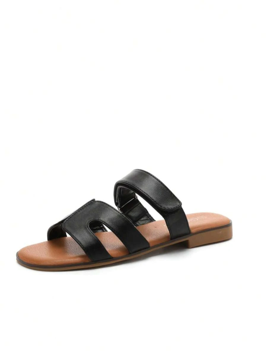 Sandales plates minimalistes casual d'été, polyvalentes - Noir - Voir 1