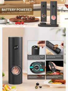 CLITON Salt And Pepper Grinder ,Electric Salt And Pepper Grinder Mill With LED Light Electric Salt And Pepper Grinder Battery Powered With Light, Automatic One Hand Operation Pepper Mill,LED-Illuminated Electric Automatic Pepper Grinder With Adjustable Coarseness - Perfect For Salt And Pepper Shakers And Spice Grinding - Kitchen Accessory