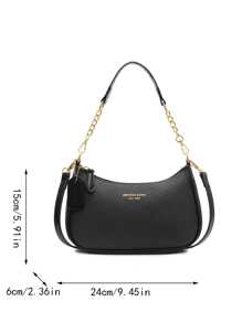 New Fashion Classic Versatile PU Waterproof Fabric M Letter Pattern Shoulder Bag, Printed Design Metal Chain Decoration Design French Baguette Bag, Women's Shoulder Bag Suitable For Shopping. Commuting, Travel Use - màu đen - Xem 6