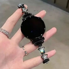 18mm/20mm/22mm 夏季新款星形水钻表带，可调节长度，兼容三星 Galaxy、Garmin、Amazfit 手表 - 柔软、透气 - 黑色 - 查看 16