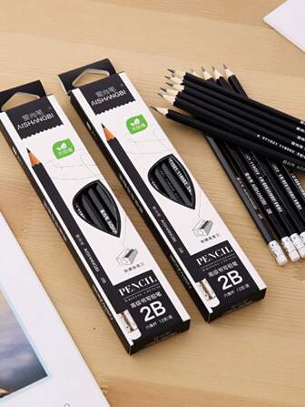 12 piezas de lápices negros 2B con borradores + 1 pieza de sacapuntas, lápices para exámenes de estudiantes, set de lápices de papelería para estudiantes, útiles escolares para volver a la escuela