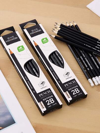 12 piezas de lápices negros 2B con borradores + 1 pieza de sacapuntas, lápices para exámenes de estudiantes, set de lápices de papelería para estudiantes, útiles escolares para volver a la escuela