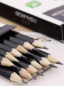12pcs Black 2B Pencils With Erasers + 1pc Sharpener, Student Learning & Exam Stationery Pencil Set Back To School