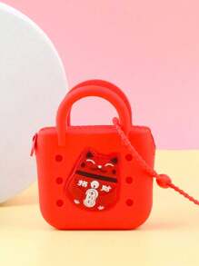 马卡龙色迷你方形可爱纯色硅胶孔手提包，可爱卡通动物图案，可根据个人喜好拆卸图案，蝴蝶，老虎，猫咪，DIY零钱包，沙滩包，触感舒适，拉链设计，方便携带，可挂在其他包包上，是一款旅行收纳产品，日常通勤，学生，上班族，家庭，朋友，旅游纪念品，生日礼物，旅游纪念品。