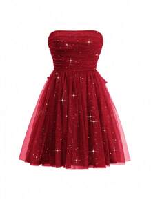 Vestido de mujer Halter sexy de malla con brillo