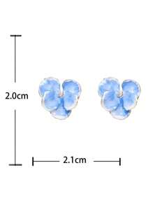 一對手繪油畫花卉耳釘，配有彩色鑽石，甜美風格和誇張的耳環，高級女性禮品珠寶 - 油畫花朵耳環 - 查看 6