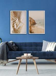 Kit Of 2 Decorative Sea And Beach Leaves Paintings – Ideal For Living Room, Office, Entrance Hall, Bedroom And Modern Environments – Abstract Art For Elegant And Sophisticated Decoration - 白色 - 查看 5