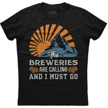 Breweries Are Calling I Must Go Vintage  Short Sleeve Cotton  T-Shirt - Black - View 1