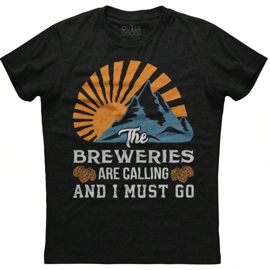Breweries Are Calling I Must Go Vintage  Short Sleeve Cotton  T-Shirt - Black - View 1