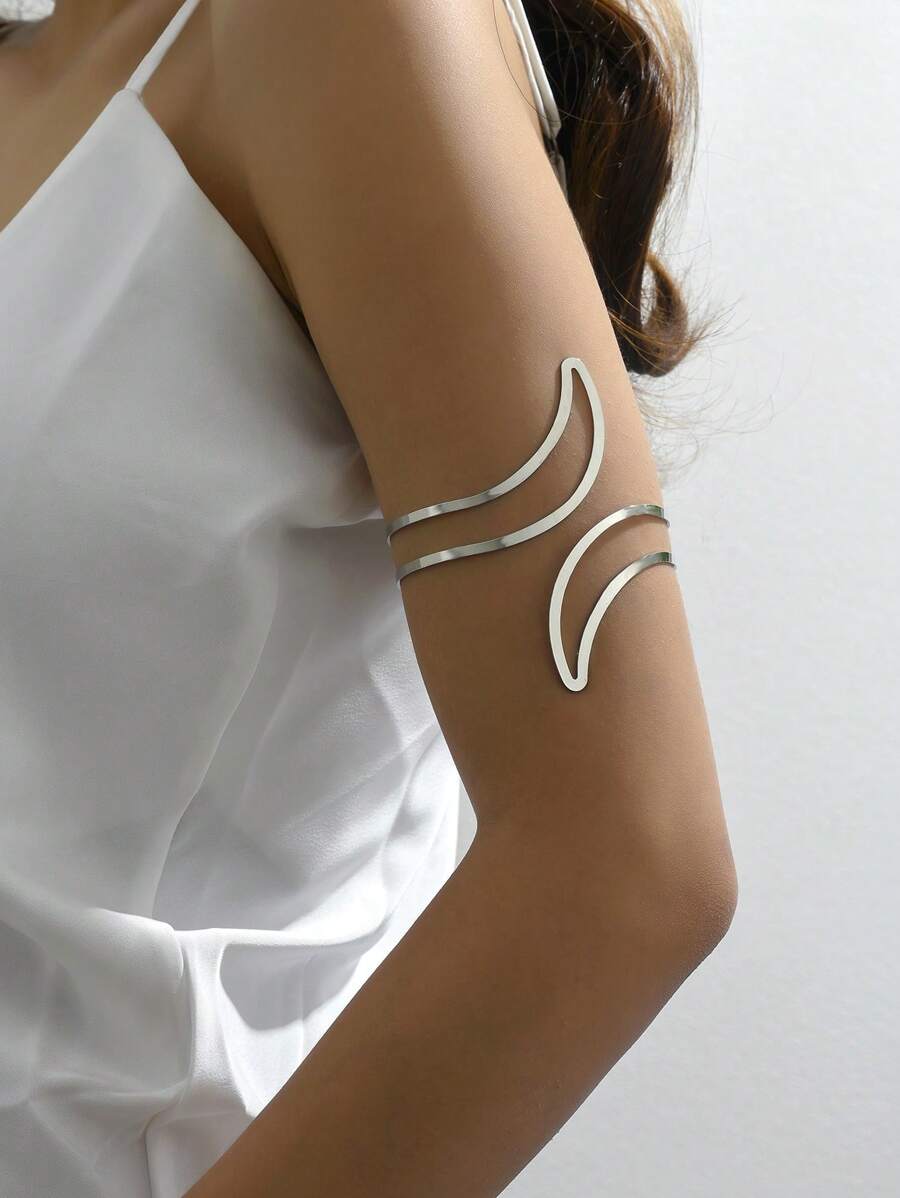 1 件简约金属交叉臂，优雅适合派对、婚礼、节日、音乐节、新年庆典、珠宝礼物 - 銀色 - 查看 1