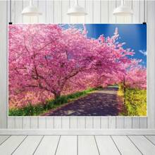 1 PC, Cherry Blossom Spring Background Fabric Pink Flower Tree Party Banner, Romantic Natural Scene Suitable For Bridal Gifts And Wedding Photos
