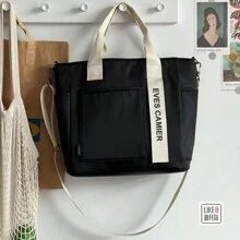 Bolso de tote con múltiples bolsillos, bolso de hombro portátil para viajes y trabajo, bolso cruzado de lona Oxford resistente, mochila de estudiante, bolso para tutoría - Multicolor - Ver 6