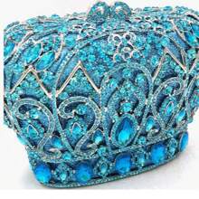 Gold Silver Women Luxury Crown Shaped Crystal Evening Clutch Elegant Rhinestones Party Handbag And Purse ,Crown Crystal Clutch Purse Women Formal Evening Minaudiere Handbags Party Dinner Rhinestone Clutch Bag,Mini - 藍色 - 查看 2