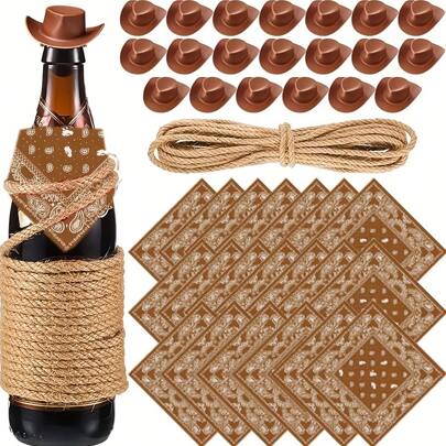 10 sets de mini sombreros de vaquero para manualidades, 10 mini sombreros vaqueros de plástico occidentales con 10 pañuelos para decoración de fiesta de vaqueros