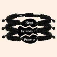 3 PCS Friendship Bracelets For 3 Best Friend Couples With Engraved Stainless Steel Adjustable Handmade Cord Relationship Bracelets For Daughters Family Besties Sisters Granddaughters