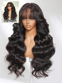 UNice Wigs Curtain Bangs Fluffy Black Fluffy Pre Cut Pre Bleached Pre Plucked 7x5 Bye Bye Knots Lace Front Wig Natural Loose Wave Wig Wear Go Glueless Wig Lace Closure Wigs For Women UNICE Hair