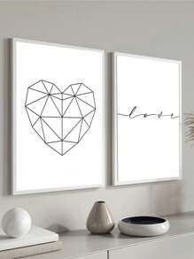 Kit 2 Decorative Love Heart Frames – Ideal For Living Room, Office, Entrance Hall, Bedroom And Modern Environments – Abstract Art For Elegant And Sophisticated Decoration - 白色 - 查看 1