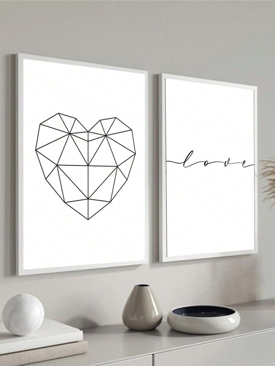Kit 2 Decorative Love Heart Frames – Ideal For Living Room, Office, Entrance Hall, Bedroom And Modern Environments – Abstract Art For Elegant And Sophisticated Decoration - 白色 - 查看 1