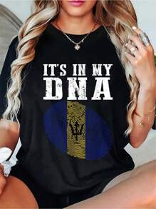 100% Cotton It's In My DNA Barbados Flag Shirt Funny Barbadian Pride T-Shirt - Short Sleeve, Casual, Breathable, Comfortable, Summer & Spring Essential - Women's Clothing Printed Graphic Tee For  T-Shirt Lovers