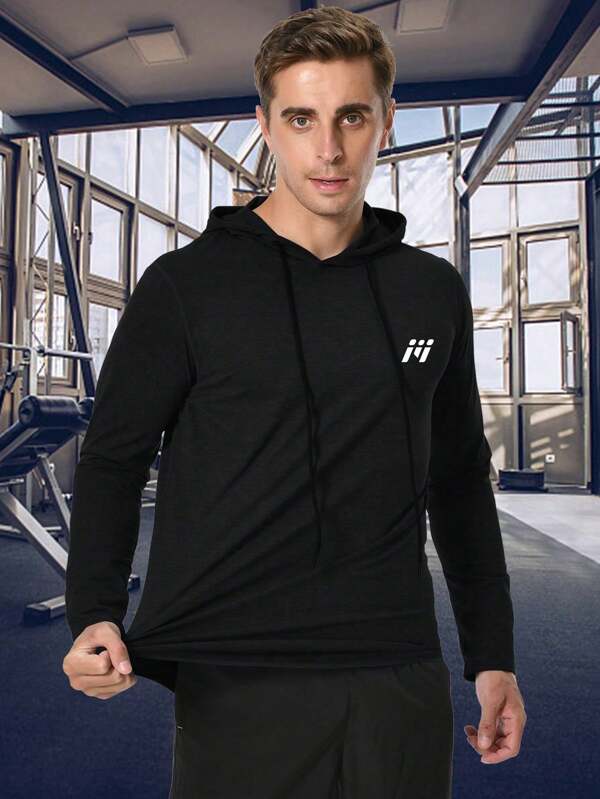 Sudadera deportiva con capucha con cordón y mangas raglán para hombres corredores