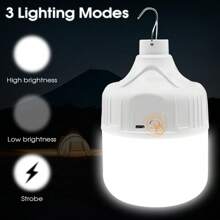 Lámpara portátil recargable por USB para camping al aire libre, luz de emergencia LED de alto poder con gancho, linterna para tiendas de campaña, luz nocturna