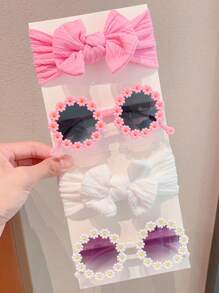 2/4pcs/Set New Girls Cute Solid Colors Bowknot Hairband Flower Frame Fashion Glasses Kids Hair Accessories Set,Card Only Show,Don't Shipping - Sunglasses+Headband - View 19