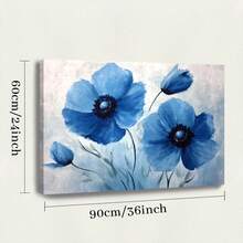 1 Pc, Blue Poppies In The Style Of Abstract Painting With A Light Blue, Original, Canvas, Wall Art, Living Room Wall Decorations, Bedrooms, Bathrooms, Frame Poster Art Prints, Hanging Paintings, Home Decoration, Festivals. Home 1 - Multicolor - View 11