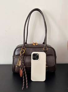 New Bread Knot Pendant Multi-Pocket Pillow Bag, Fashionable Colorful Underarm Bag, Attractive Retro Minimalist High-Quality Women Shoulder Bag, Versatile For Daily, Commute, Shopping, Vintage Style , Office - Coffee Brown - View 10