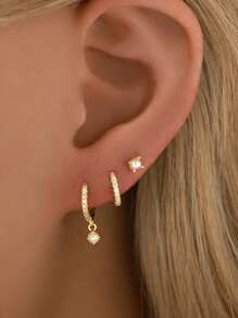 3-Piece 925 Sterling Silver Hoop Earring Set | Hypoallergenic Gold Huggie Hoop Earrings | Stud Earrings Set | Jewelry Set For Women's Daily Wear | Wife Gifts - Pearl - View 1