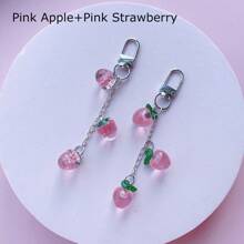 2 Pcs Red & Pink Apple Shaped Acrylic Tassel Keychain/Bag Charm