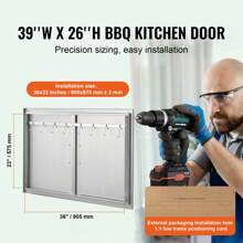 BBQ Access Door, 24" X 24" To 39" X 26" Double Outdoor Kitchen Door, Stainless Steel/Cold Plate Flush Mount Door, Wall Vertical Door With Handles And Vents/Hook, For BBQ Island, Grilling Station, Outside Cabinet - 39" X 26" Hooks - View 2