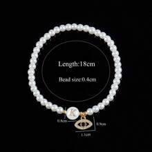 1件复古蝴蝶结圆形字母串珠手链，仿珍珠，女士款