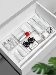 1/7 szt. Wielofunkcyjny modułowy organizer szuflady na toaletkę, przezroczyste plastikowe pudełko do przechowywania kosmetyków na pędzle, biżuterię, szminki, narzędzia do makijażu - Przezroczysty - Zobacz 8