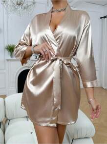 Pajamas Women Summer European And American Ladies Lace-Up Bathrobe Sexy Morning Gown Home Dress Can Wear Ice Silk Robe