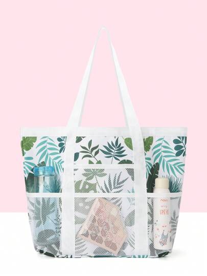 1 件夏季度假条纹拼色时尚休闲单肩包轻便便携大容量多口袋涤纶沙滩包旅行洗衣袋游泳收纳袋简约手提包母亲节礼物送给妈妈