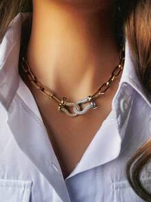 1 buah Kalung Gesper Tapal Kuda Berlian Imitasi Tebal, Desain Warna Kontras, Elegan dan Mewah, Cocok untuk Busana Sehari-hari Wanita - beraneka warna - View 6