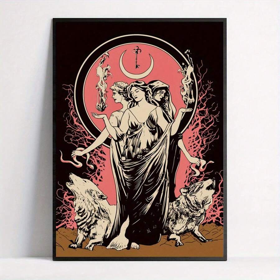 Moon Goddess Hecate And Wolf Spirit - Wooden Frame Canvas Painting 1 Piece (3) Thickness 2.25cm / 0.9inch , Home Gift Decoration, Room Decoration Aesthetics, Wall Decoration Art, Perfect Gift, Autumn Winter Wall Decoration, Living Room Decoration, Bedroom Decoration, Kitchen Decoration, Entrance Decoration, Bathroom Decoration, Direct Wall Painting, High-Quality Wall Painting Poster - Multicolor - View 1