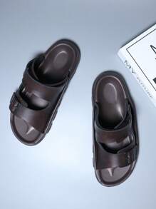 Men's Dual Buckle Breathable Casual Lightweight EVA Slides Slippers, Summer - Brown - View 5