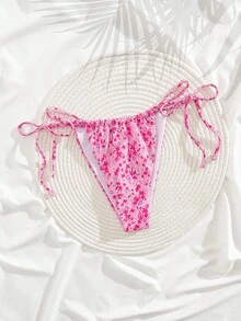 Novo biquíni estampado de cintura alta com cadarço elegante para festa, moda praia verão, roupa de banho feminina, rosa vermelha - Rosa Avermelhado - Ver 3
